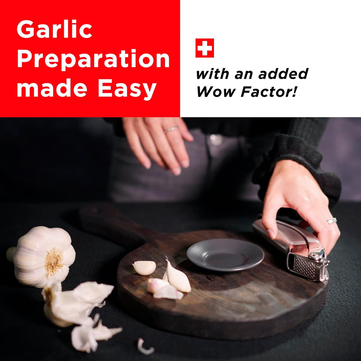 Epicurean Garlic Press, Stainless Steel, 6.5 x 1 x 1.5 inches, Silver