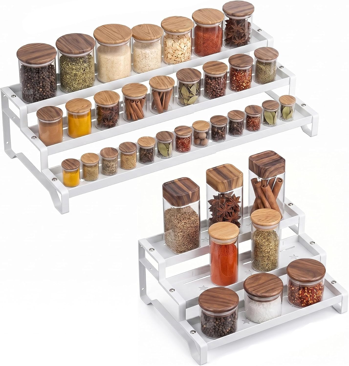 3-Tier Spice Rack Organizer, 13"-21.5" Expandable Spice Organization Shelf, Metal Seasoning Organizer for Kitchen Countertop or Pantry, Slip-Resistant Design for Jars and Bottles, Black