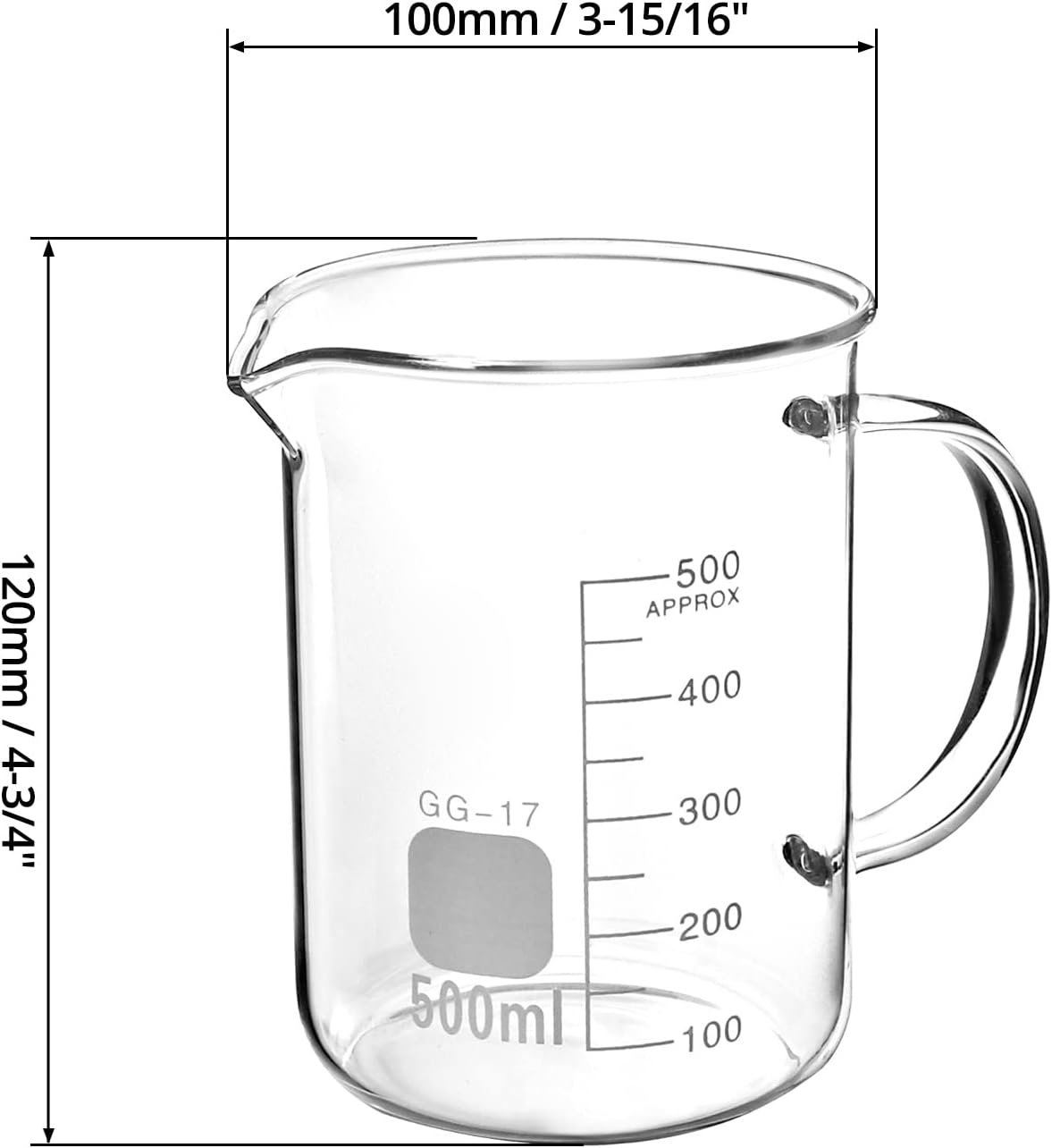 Beaker with Handle, 500ml Measuring Cup, Borosilicate Glass,Beaker Mug with Pouring Spout, 2 Pack