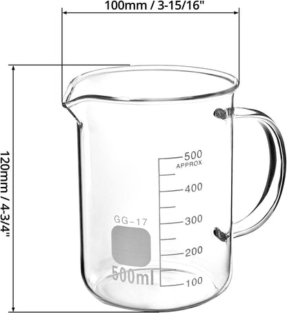Beaker with Handle, 500ml Measuring Cup, Borosilicate Glass,Beaker Mug with Pouring Spout, 2 Pack