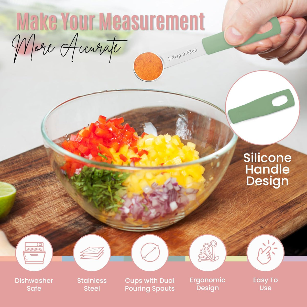 14-Piece Stainless Steel Measuring Cups and Measuring Spoons Set with All Stackable Sizes and Leveler for Dry Ingredients, Complete Set for Kitchen & Baking Measuring Tools (Aqua Sky Blue Set)