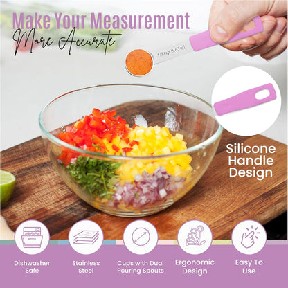 14-Piece Stainless Steel Measuring Cups and Measuring Spoons Set with All Stackable Sizes and Leveler for Dry Ingredients, Complete Set for Kitchen & Baking Measuring Tools (Aqua Sky Blue Set)