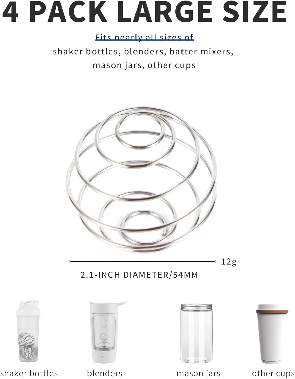 2 Pack Stainless Steel Shaker Ball for Protein Shakes, Wire Whisk Mixer Balls for Shaker Bottles, Fast & Smooth Mixing (2)