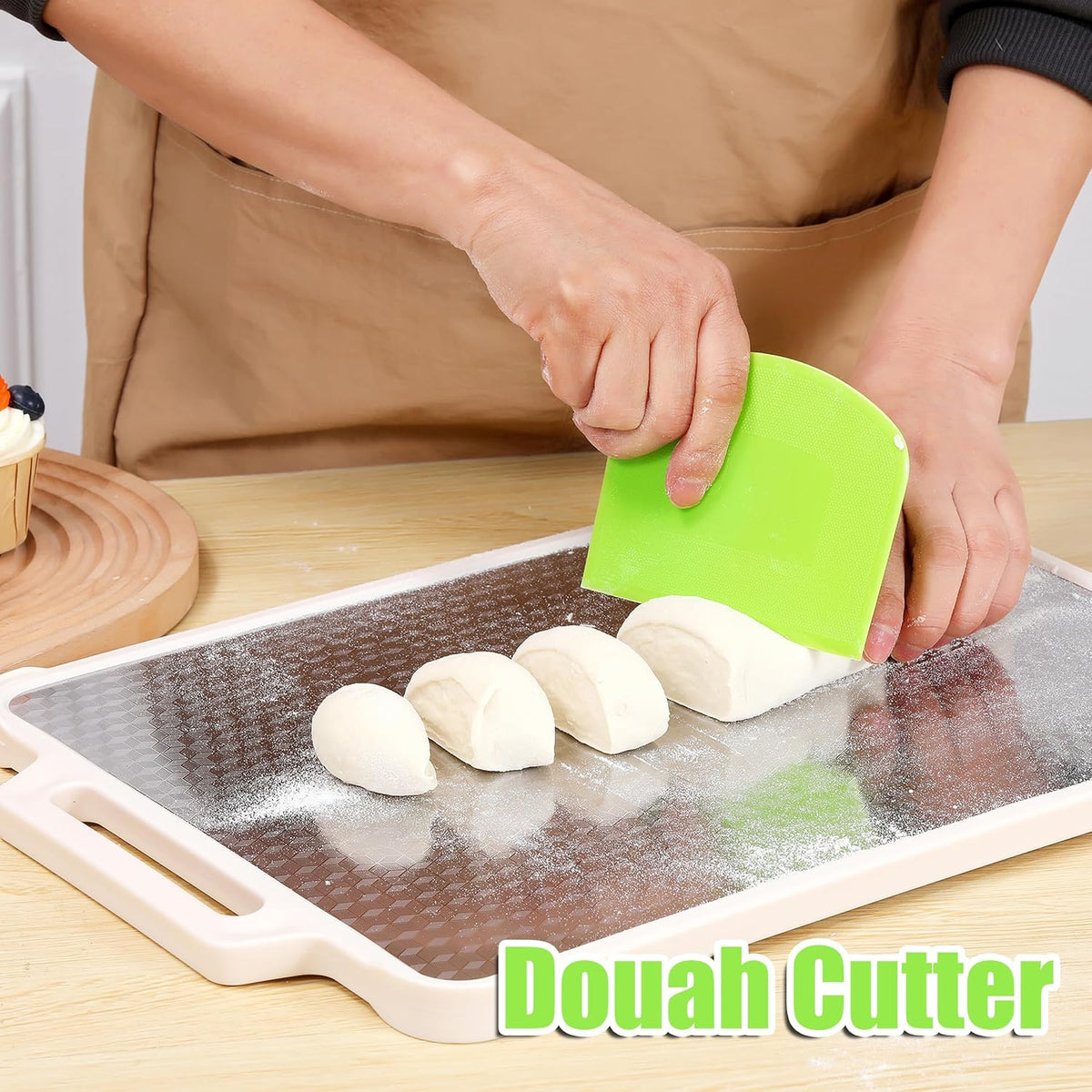 4 Pcs Dough Scraper，Bench Scraper,Bowl Scraper, for Bread Cake Dough Fondant Icing（White, Green）
