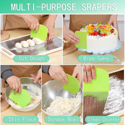 4 Pcs Dough Scraper，Bench Scraper,Bowl Scraper, for Bread Cake Dough Fondant Icing（White, Green）