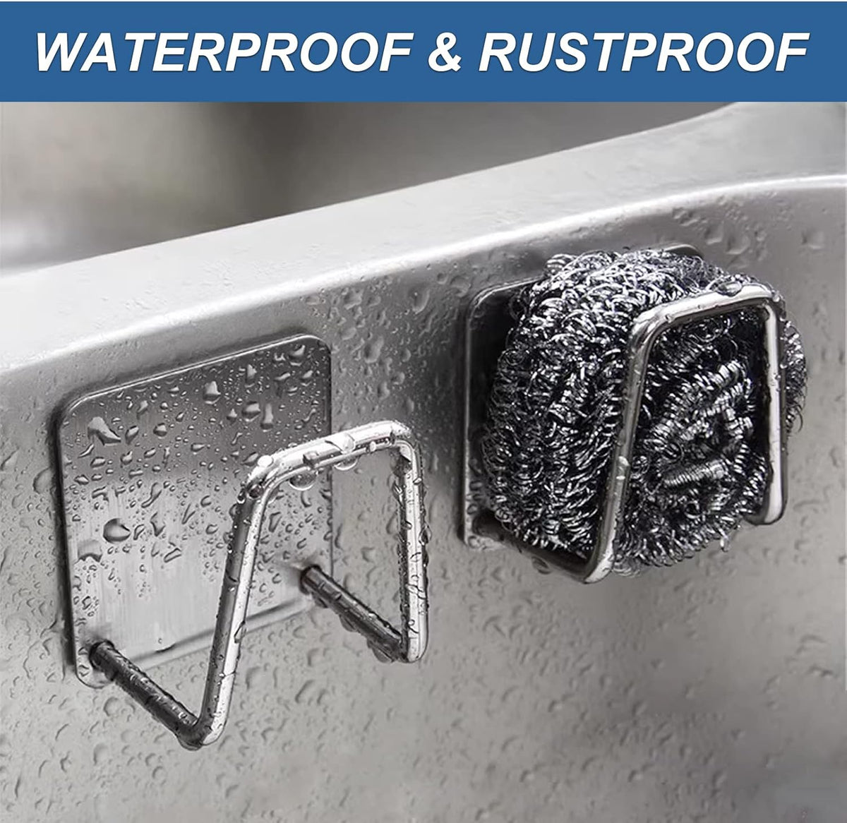 2Pcs Sponge Holder for Kitchen Sink，Strong Adhesive Small Sponge Holder，Sink Holder for Brush and Sponge，Premium Rustproof SUS304 Stainless Steel Rust Proof Waterproof (Silver)