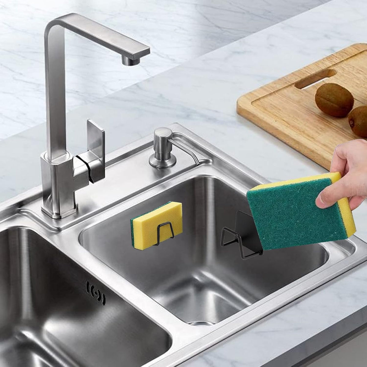 2Pcs Sponge Holder for Kitchen Sink，Strong Adhesive Small Sponge Holder，Sink Holder for Brush and Sponge，Premium Rustproof SUS304 Stainless Steel Rust Proof Waterproof (Silver)