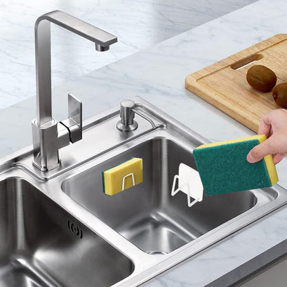 2Pcs Sponge Holder for Kitchen Sink，Strong Adhesive Small Sponge Holder，Sink Holder for Brush and Sponge，Premium Rustproof SUS304 Stainless Steel Rust Proof Waterproof (Silver)