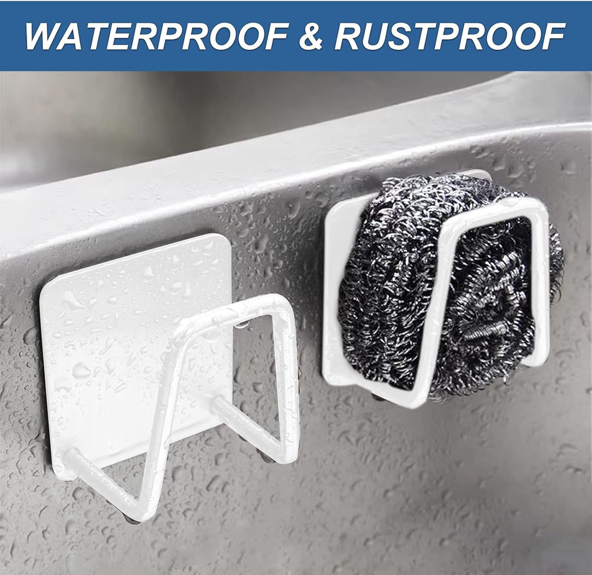 2Pcs Sponge Holder for Kitchen Sink，Strong Adhesive Small Sponge Holder，Sink Holder for Brush and Sponge，Premium Rustproof SUS304 Stainless Steel Rust Proof Waterproof (Silver)