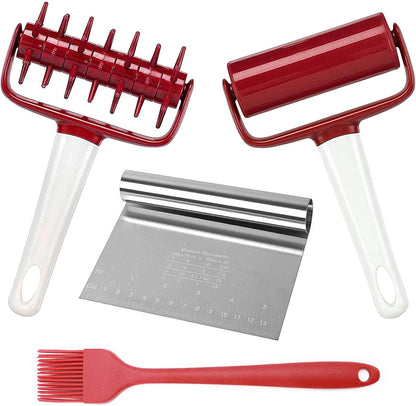 3 pcs Pizza Tool Set Including Pastry Pizza Roller, Pizza Dough Docker that Time-Saving and Dough Cutter (3 pcs)