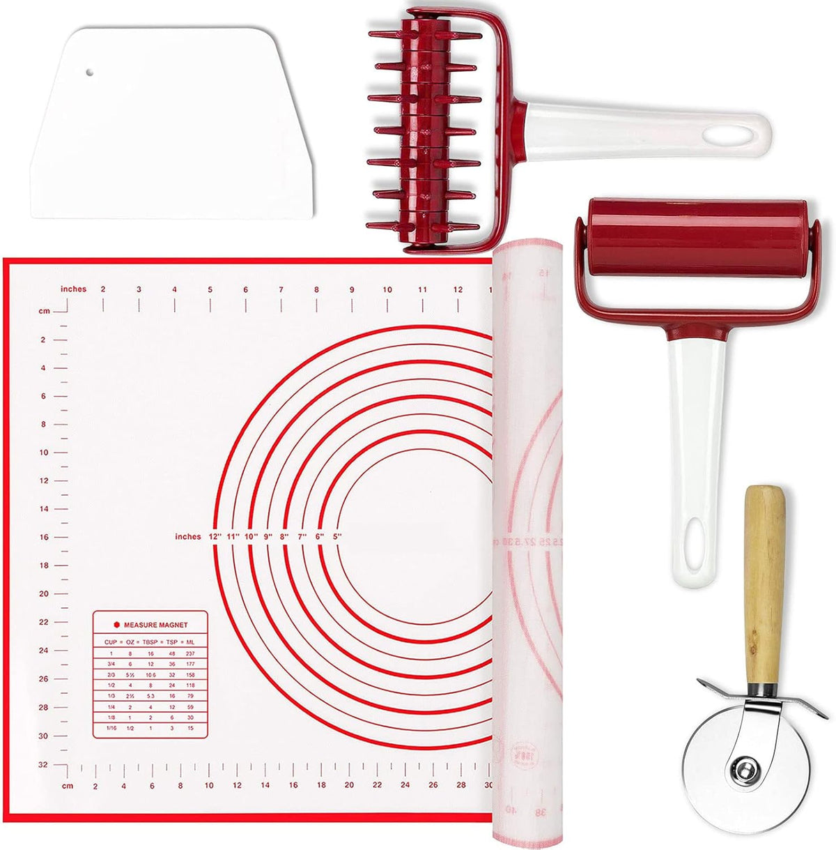 3 pcs Pizza Tool Set Including Pastry Pizza Roller, Pizza Dough Docker that Time-Saving and Dough Cutter (3 pcs)