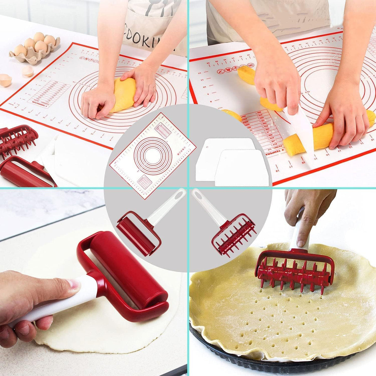 3 pcs Pizza Tool Set Including Pastry Pizza Roller, Pizza Dough Docker that Time-Saving and Dough Cutter (3 pcs)
