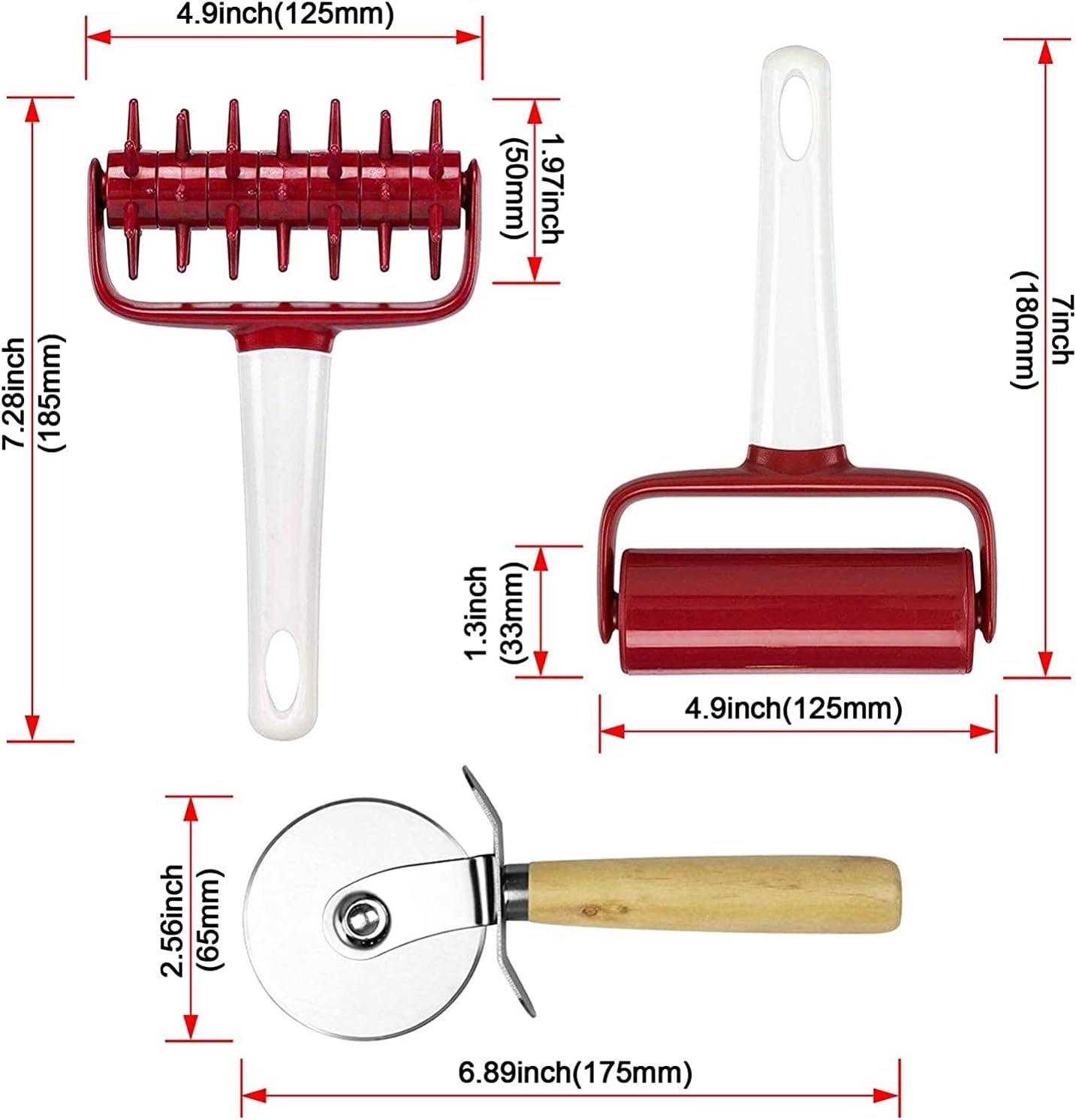 3 pcs Pizza Tool Set Including Pastry Pizza Roller, Pizza Dough Docker that Time-Saving and Dough Cutter (3 pcs)