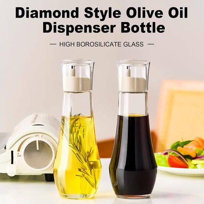 Diamond Olive Oil Dispenser Bottle,Oil and Vinegar Dispenser for kitchen,Elegant Glass Cooking Oil Dispenser,Dispenser Bottle of 10 OZ - Set of 2