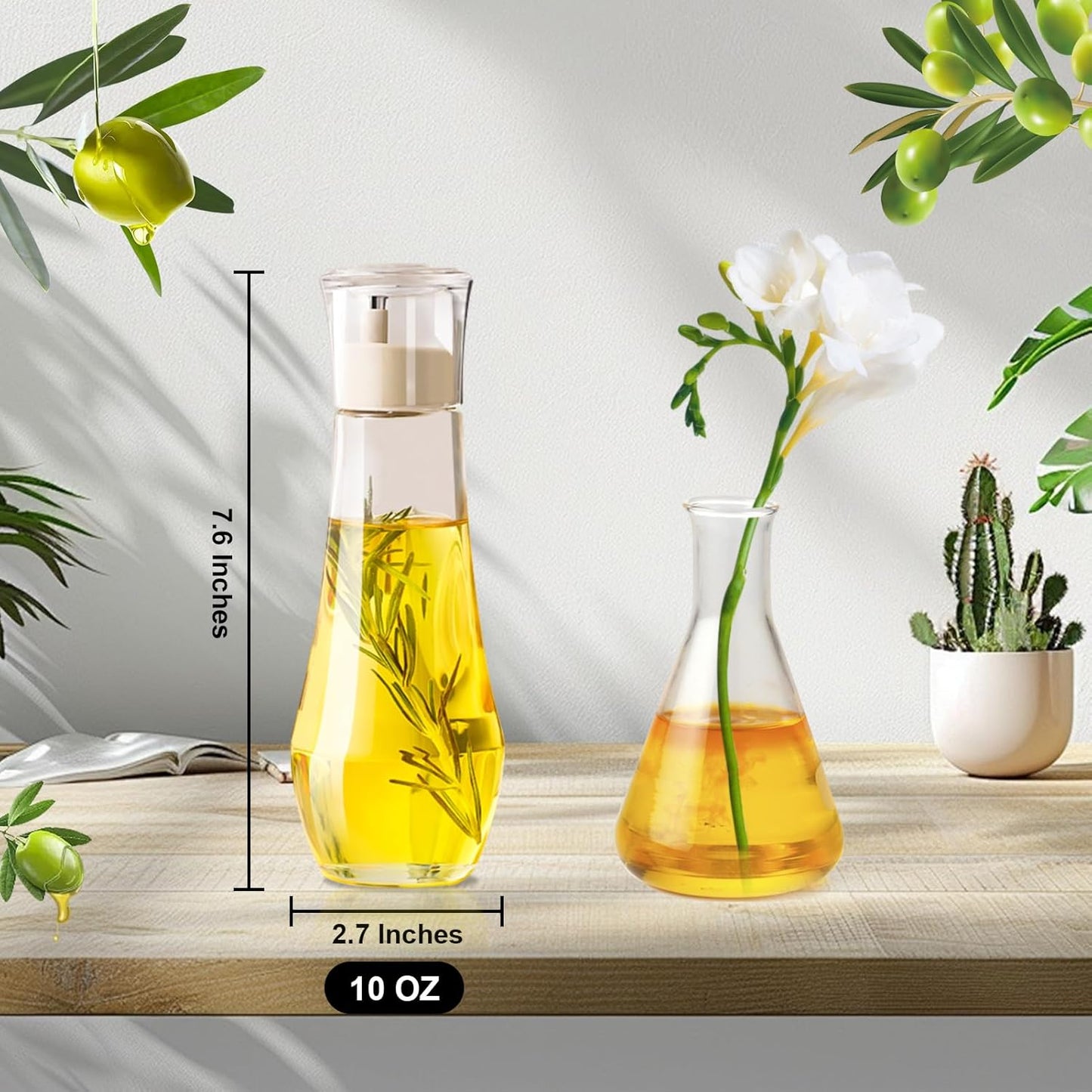 Diamond Olive Oil Dispenser Bottle,Oil and Vinegar Dispenser for kitchen,Elegant Glass Cooking Oil Dispenser,Dispenser Bottle of 10 OZ - Set of 2