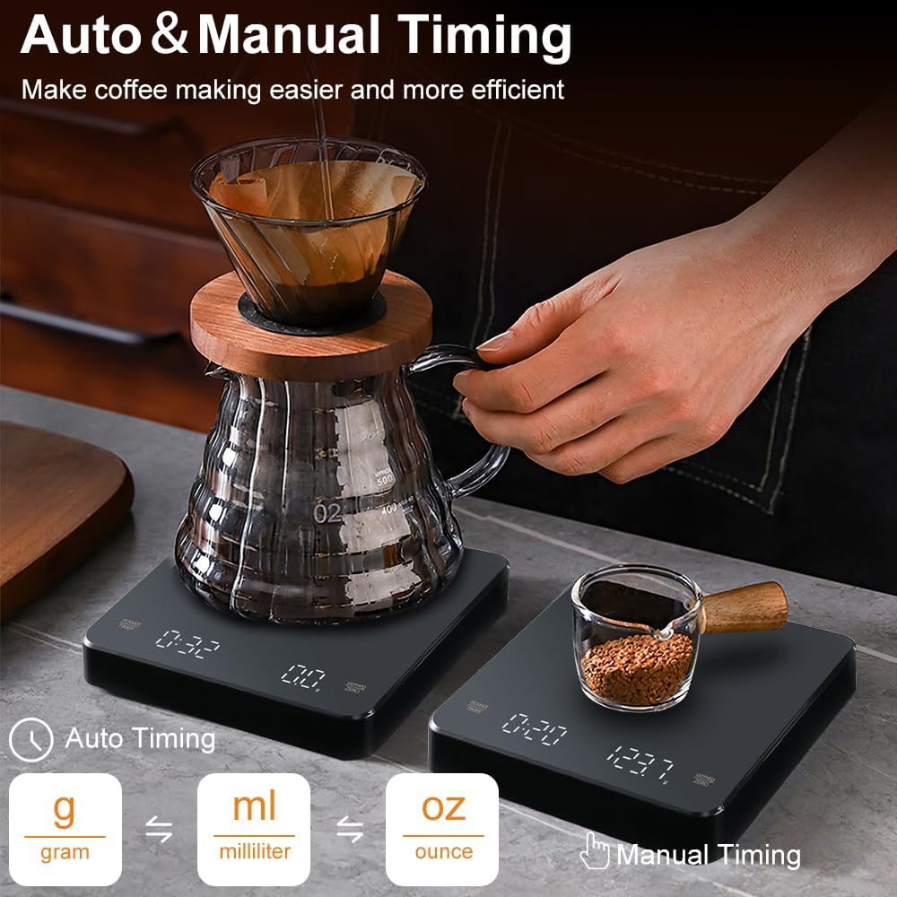 Mini Coffee Scale with Timer, Rechargeable Espresso Scale with Type-C