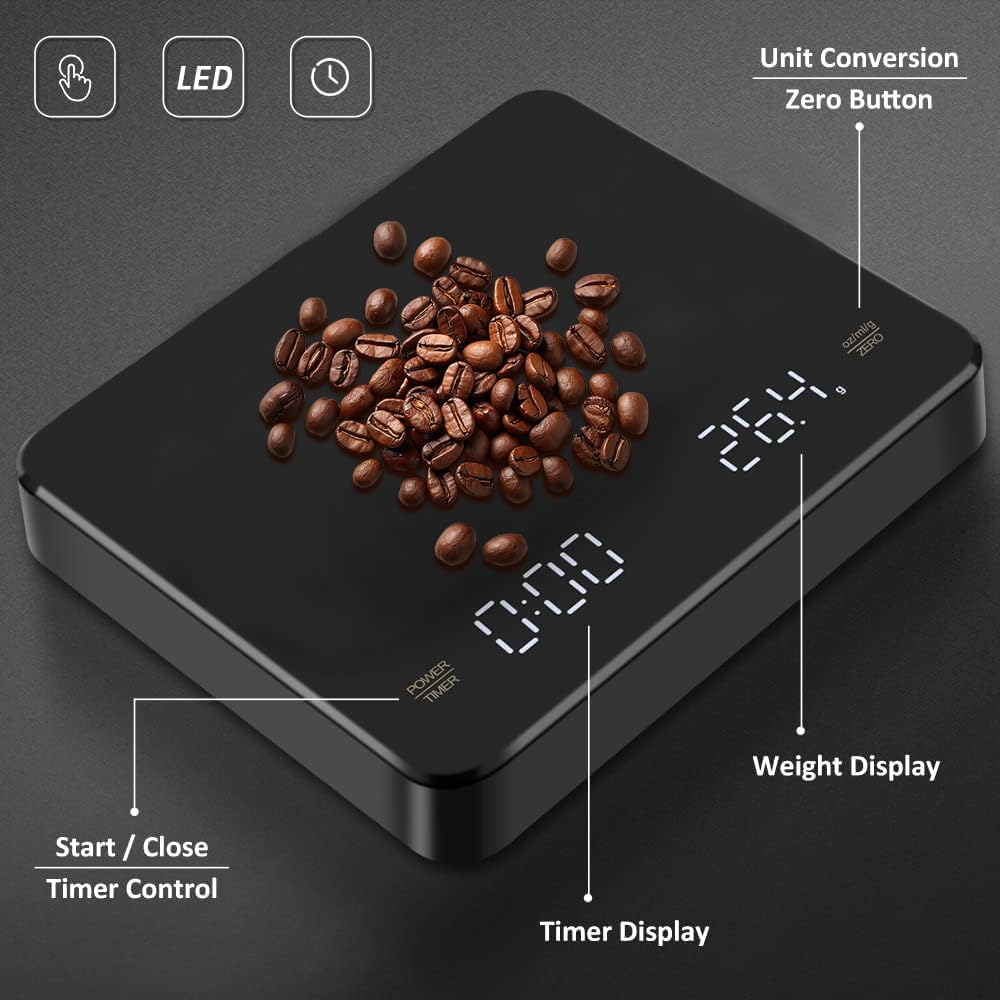 Mini Coffee Scale with Timer, Rechargeable Espresso Scale with Type-C