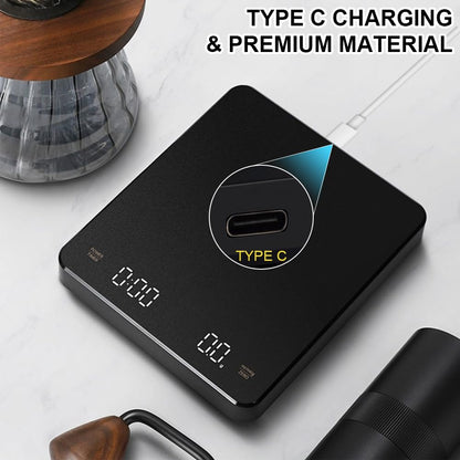 Mini Coffee Scale with Timer, Rechargeable Espresso Scale with Type-C