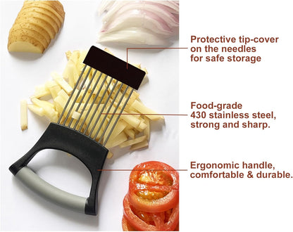 Onion Holder for Slicing | Kitchen Chopper Assistant Tool, Vegetable Cutter with Protective Cover, For Tomato, Lemon, Potato, Egg, Food Slice Assistant