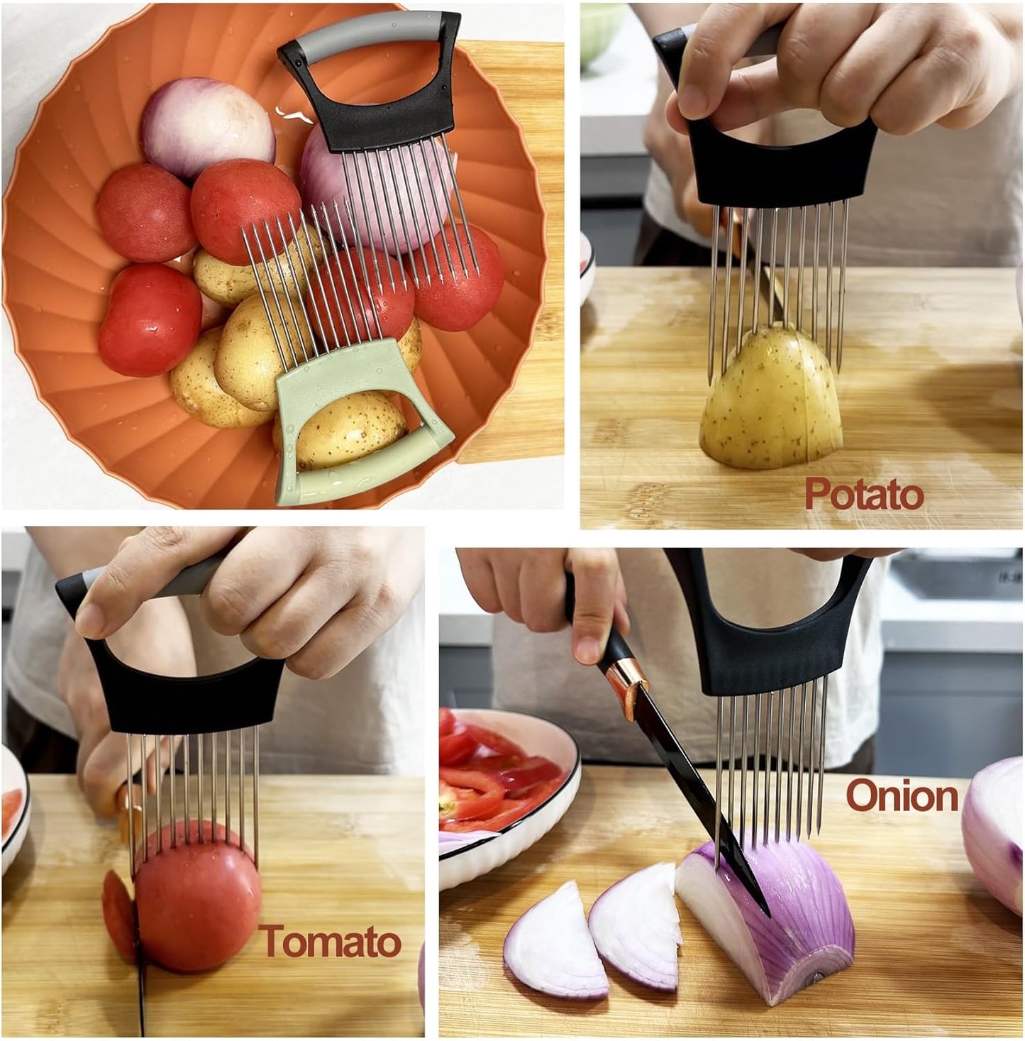 Onion Holder for Slicing | Kitchen Chopper Assistant Tool, Vegetable Cutter with Protective Cover, For Tomato, Lemon, Potato, Egg, Food Slice Assistant