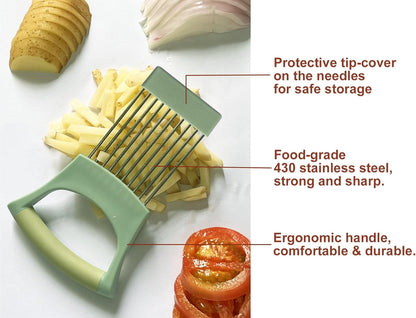Onion Holder for Slicing | Kitchen Chopper Assistant Tool, Vegetable Cutter with Protective Cover, For Tomato, Lemon, Potato, Egg, Food Slice Assistant