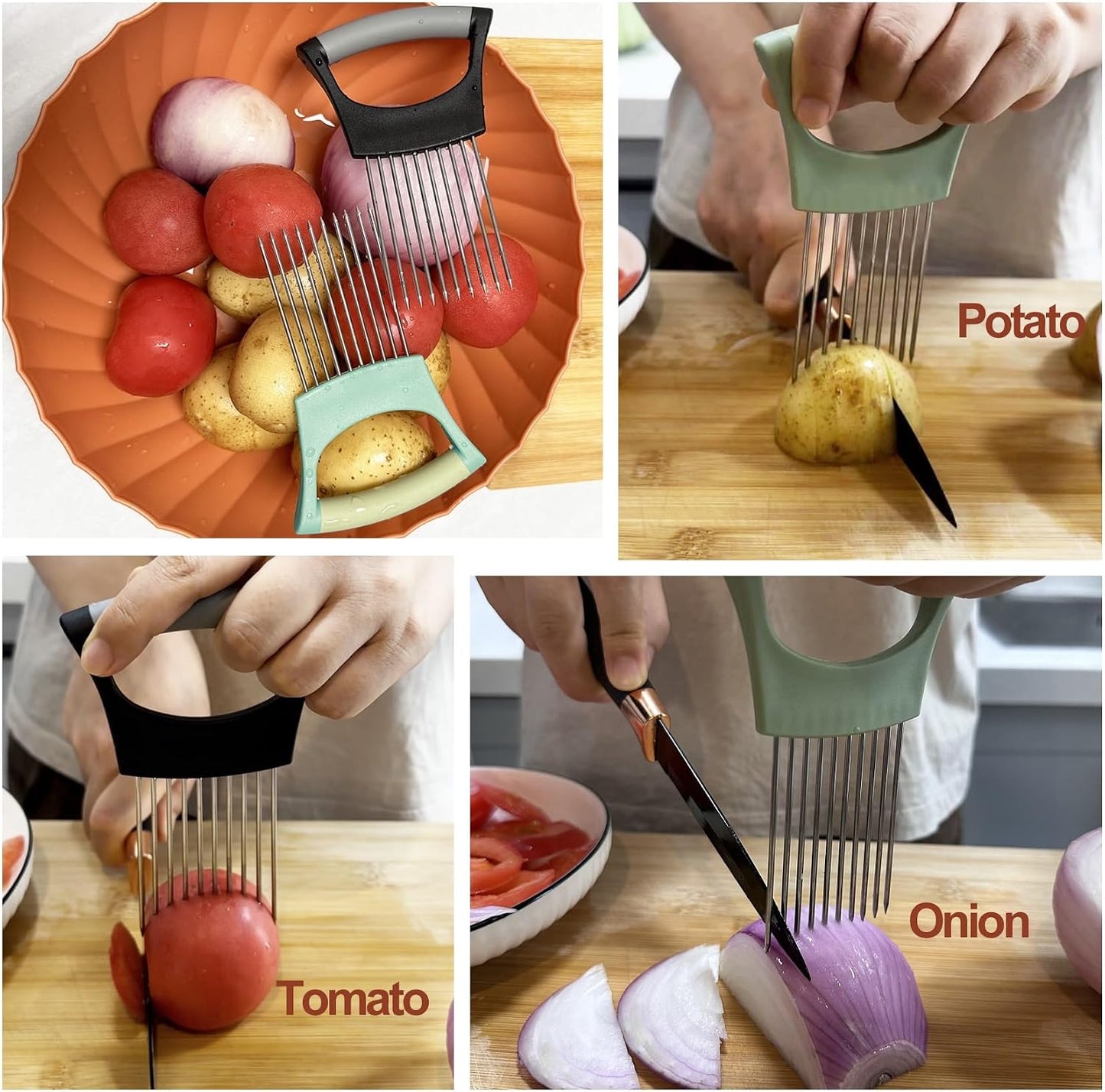 Onion Holder for Slicing | Kitchen Chopper Assistant Tool, Vegetable Cutter with Protective Cover, For Tomato, Lemon, Potato, Egg, Food Slice Assistant