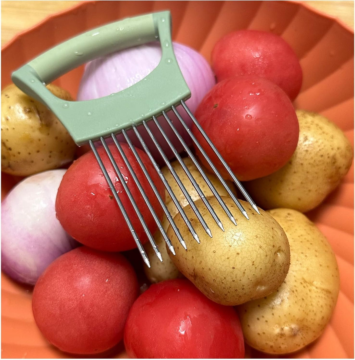 Onion Holder for Slicing | Kitchen Chopper Assistant Tool, Vegetable Cutter with Protective Cover, For Tomato, Lemon, Potato, Egg, Food Slice Assistant