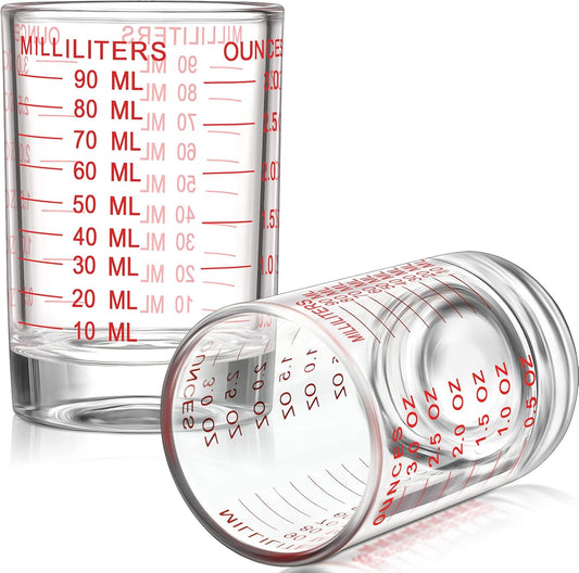 2 Pieces 3 oz/ 90 ml Shot Glass Measuring Cup Espresso Shot Glasses jiggers Liquid Heavy Measuring Cup(Red Color)