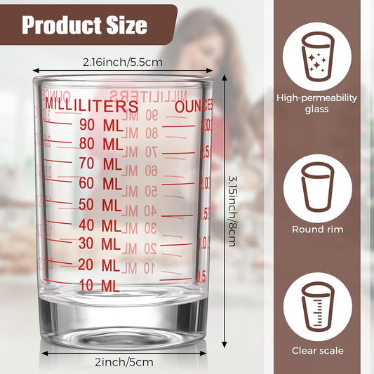 2 Pieces 3 oz/ 90 ml Shot Glass Measuring Cup Espresso Shot Glasses jiggers Liquid Heavy Measuring Cup(Red Color)