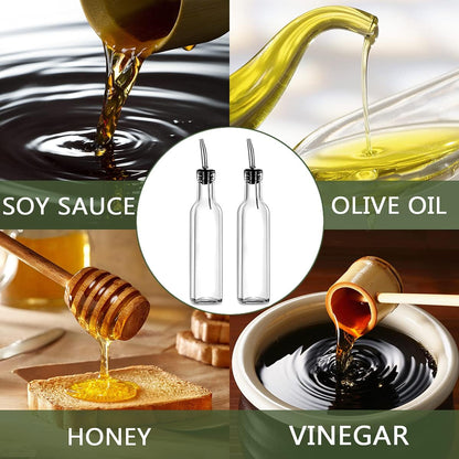 Olive Oil Dispenser 8 Oz, Oil Vinegar Cruet, Square Tall Glass Bottle W/Stainless Steel Pourer Spout & Stainless Steel Funnel SET OF 250 ML