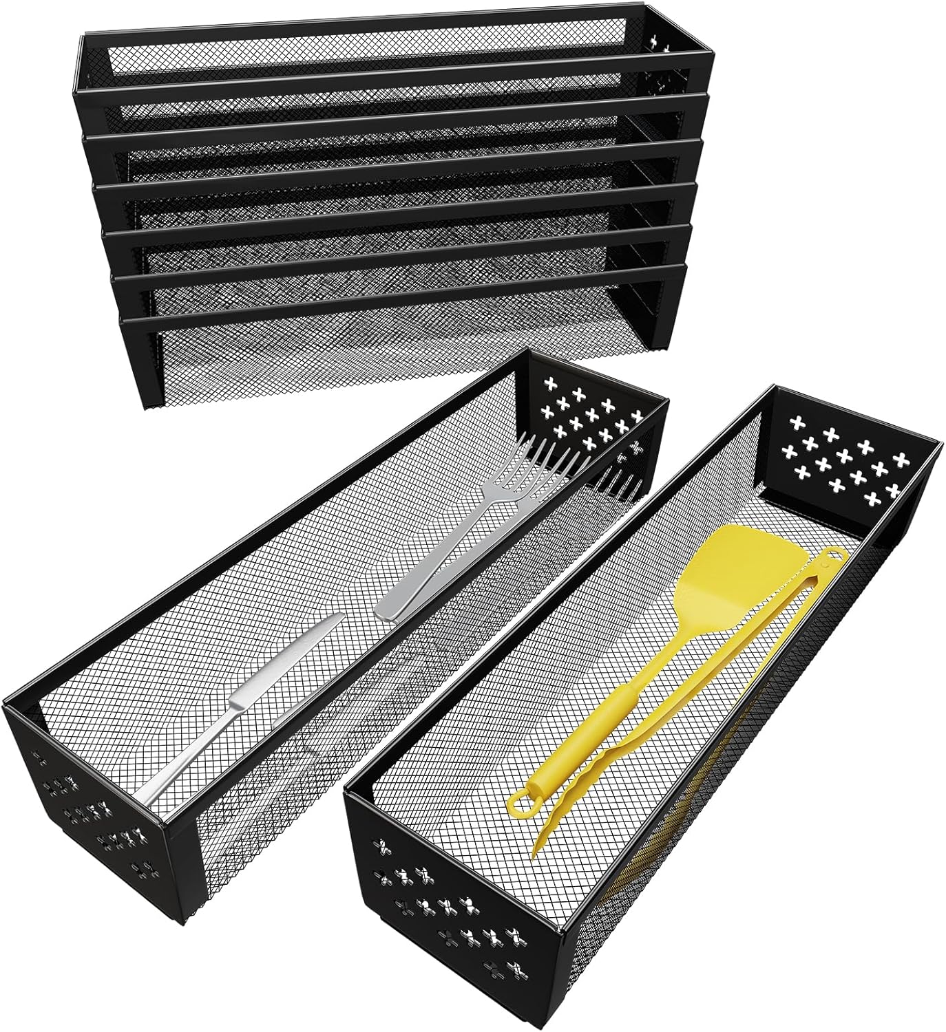 Silverware Drawer Organizer, 8 Pack Utensil Organizer for Kitchen Drawers, Metal Storage for Spoons Forks Knives (12.2 * 3.2 * 2.1 Inches, Black)