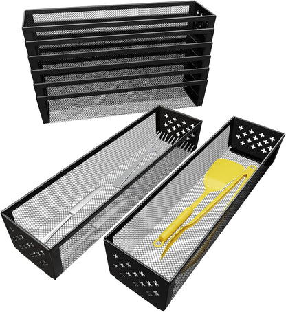 Silverware Drawer Organizer, 8 Pack Utensil Organizer for Kitchen Drawers, Metal Storage for Spoons Forks Knives (12.2 * 3.2 * 2.1 Inches, Black)
