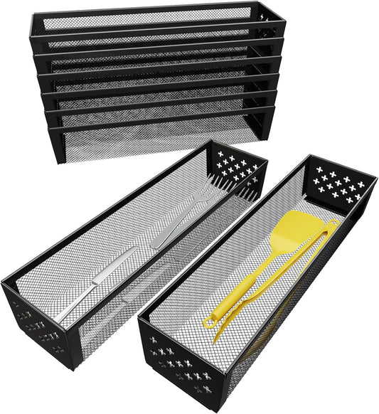 Silverware Drawer Organizer, 8 Pack Utensil Organizer for Kitchen Drawers, Metal Storage for Spoons Forks Knives (12.2 * 3.2 * 2.1 Inches, Black)