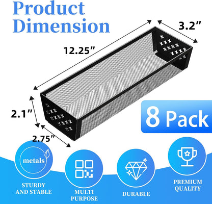 Silverware Drawer Organizer, 8 Pack Utensil Organizer for Kitchen Drawers, Metal Storage for Spoons Forks Knives (12.2 * 3.2 * 2.1 Inches, Black)