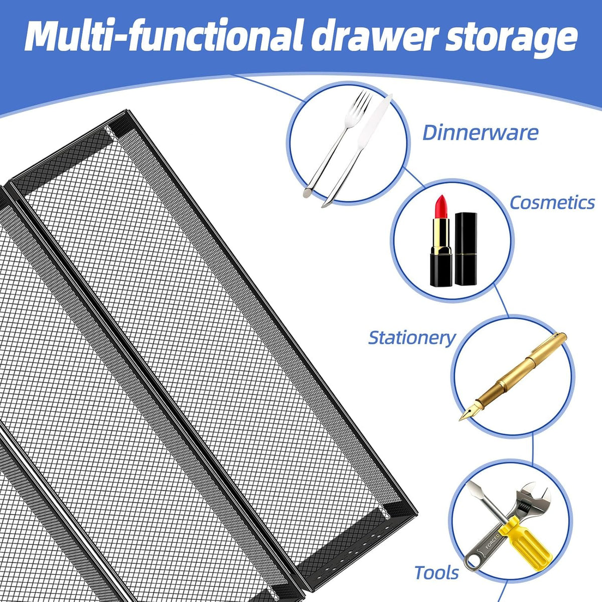 Silverware Drawer Organizer, 8 Pack Utensil Organizer for Kitchen Drawers, Metal Storage for Spoons Forks Knives (12.2 * 3.2 * 2.1 Inches, Black)