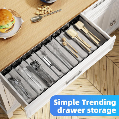 Silverware Drawer Organizer, 8 Pack Utensil Organizer for Kitchen Drawers, Metal Storage for Spoons Forks Knives (12.2 * 3.2 * 2.1 Inches, Black)