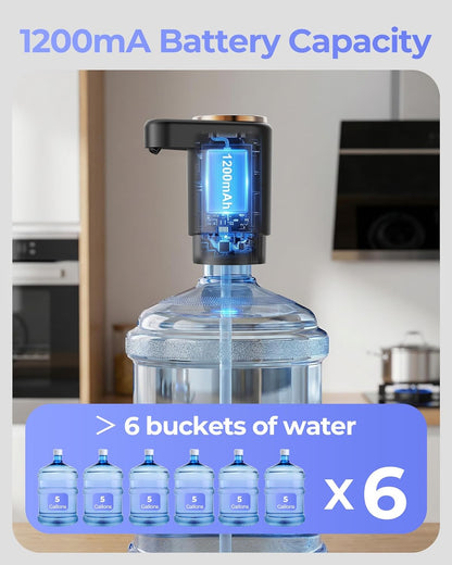 Water Jug Pump for 5 Gallon Bottle – Portable Electric USB-C Charging Dispenser, Dual Powerful Motors, Fast Flow, Fits 2-5 Gallon Jugs – Ideal for Home, Office, Camping, RV, Dark Black