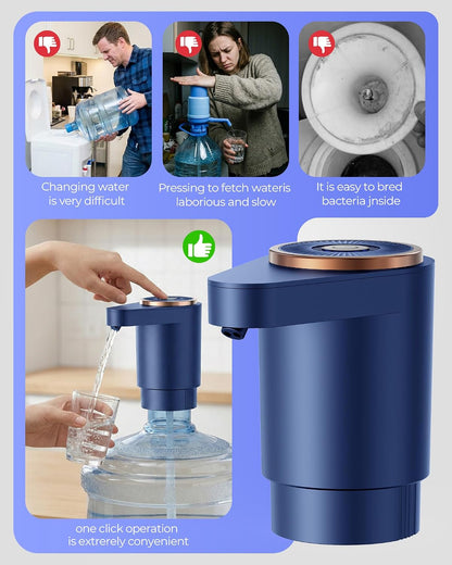 Water Jug Pump for 5 Gallon Bottle – Portable Electric USB-C Charging Dispenser, Dual Powerful Motors, Fast Flow, Fits 2-5 Gallon Jugs – Ideal for Home, Office, Camping, RV, Dark Black