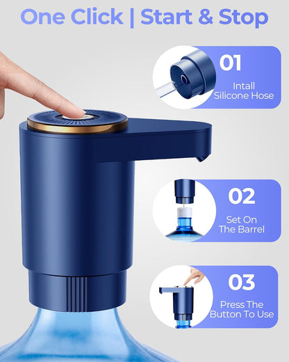Water Jug Pump for 5 Gallon Bottle – Portable Electric USB-C Charging Dispenser, Dual Powerful Motors, Fast Flow, Fits 2-5 Gallon Jugs – Ideal for Home, Office, Camping, RV, Dark Black
