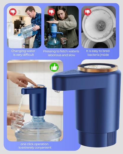 Water Jug Pump for 5 Gallon Bottle – Portable Electric USB-C Charging Dispenser, Dual Powerful Motors, Fast Flow, Fits 2-5 Gallon Jugs – Ideal for Home, Office, Camping, RV, Dark Black