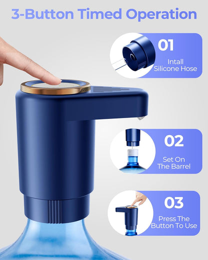 Water Jug Pump for 5 Gallon Bottle – Portable Electric USB-C Charging Dispenser, Dual Powerful Motors, Fast Flow, Fits 2-5 Gallon Jugs – Ideal for Home, Office, Camping, RV, Dark Black