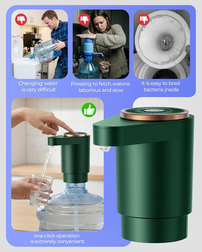 Water Jug Pump for 5 Gallon Bottle – Portable Electric USB-C Charging Dispenser, Dual Powerful Motors, Fast Flow, Fits 2-5 Gallon Jugs – Ideal for Home, Office, Camping, RV, Dark Black