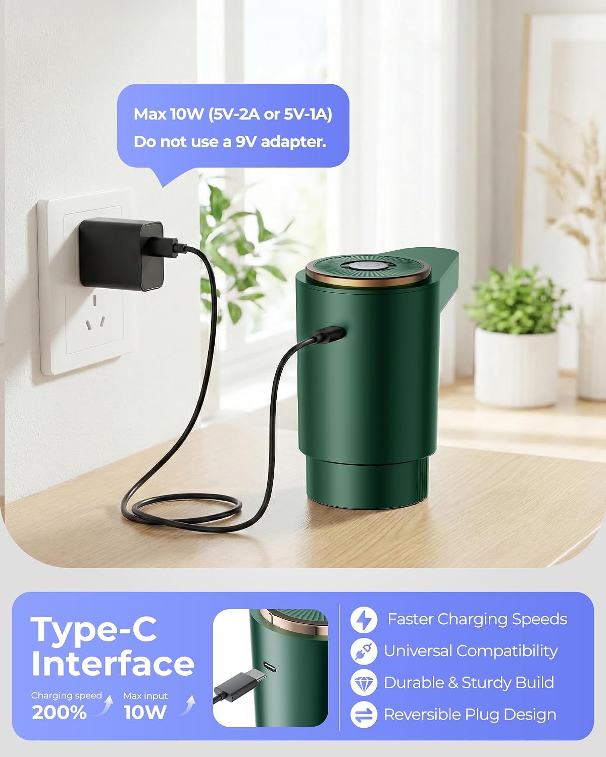 Water Jug Pump for 5 Gallon Bottle – Portable Electric USB-C Charging Dispenser, Dual Powerful Motors, Fast Flow, Fits 2-5 Gallon Jugs – Ideal for Home, Office, Camping, RV, Dark Black