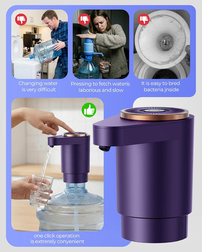 Water Jug Pump for 5 Gallon Bottle – Portable Electric USB-C Charging Dispenser, Dual Powerful Motors, Fast Flow, Fits 2-5 Gallon Jugs – Ideal for Home, Office, Camping, RV, Dark Black