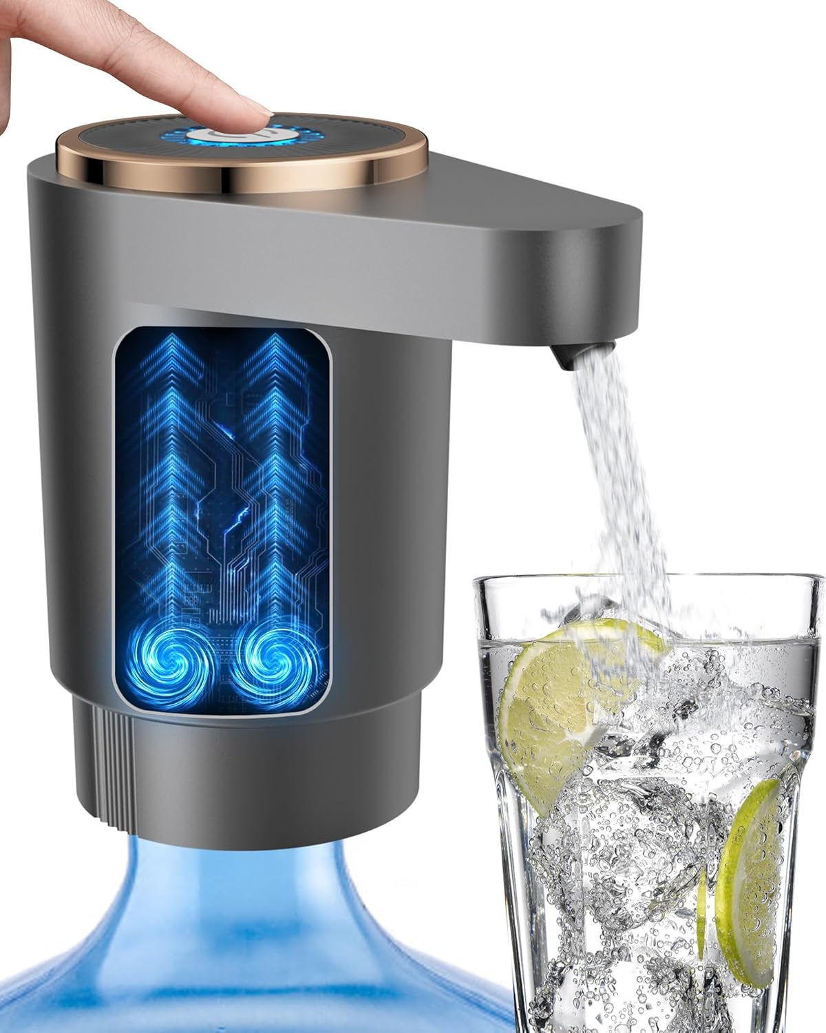 Water Jug Pump for 5 Gallon Bottle – Portable Electric USB-C Charging Dispenser, Dual Powerful Motors, Fast Flow, Fits 2-5 Gallon Jugs – Ideal for Home, Office, Camping, RV, Dark Black