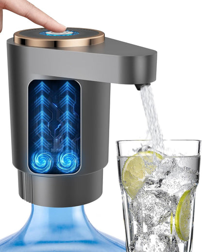 Water Jug Pump for 5 Gallon Bottle – Portable Electric USB-C Charging Dispenser, Dual Powerful Motors, Fast Flow, Fits 2-5 Gallon Jugs – Ideal for Home, Office, Camping, RV, Dark Black