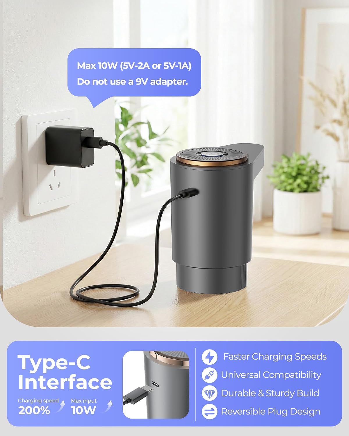 Water Jug Pump for 5 Gallon Bottle – Portable Electric USB-C Charging Dispenser, Dual Powerful Motors, Fast Flow, Fits 2-5 Gallon Jugs – Ideal for Home, Office, Camping, RV, Dark Black