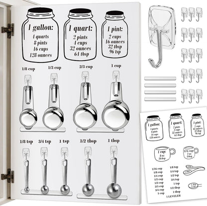Kitchen Measurement Conversion Chart with 16 Hooks & Anti-Collision Pads