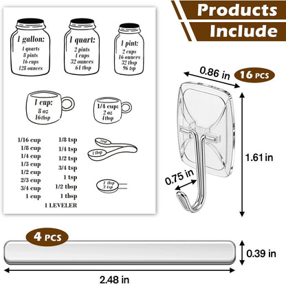 Kitchen Measurement Conversion Chart with 16 Hooks & Anti-Collision Pads