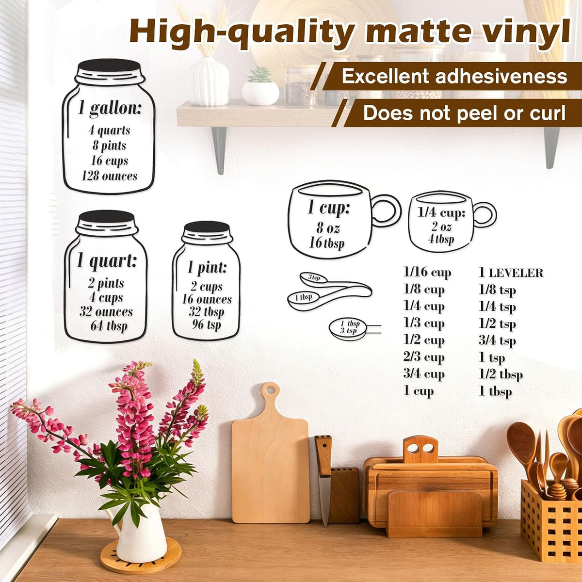 Kitchen Measurement Conversion Chart with 16 Hooks & Anti-Collision Pads